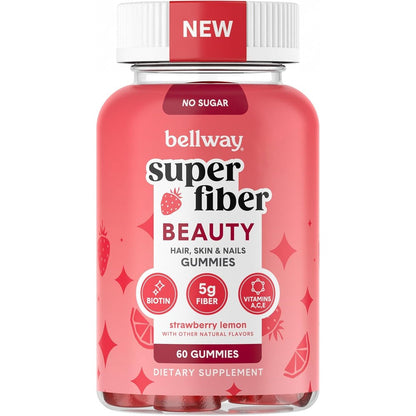 Bellway Super Fiber Gummies Plus Beauty front view bottle for digestive health and bloating relief.