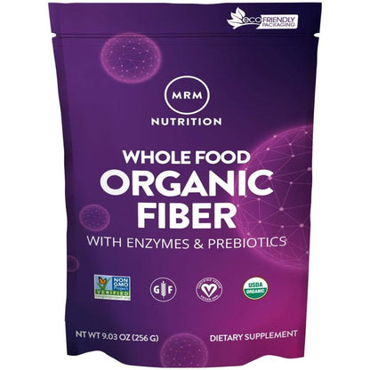 MRM Nutrition Whole Food Organic Fiber Powder front view packaging showing ingredients and certifications.