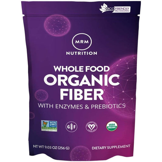 MRM Nutrition Whole Food Organic Fiber Powder front view packaging showing ingredients and certifications.