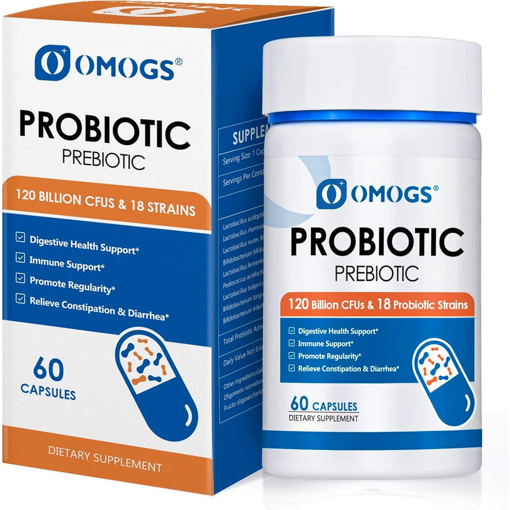 OMOGS Probiotics 120 Billion CFUs 60 Capsules front bottle view for daily gut health management