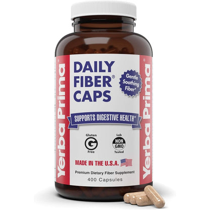 Yerba Prima Daily Fiber Caps Formula 400 Capsules front view bottle for digestive health support