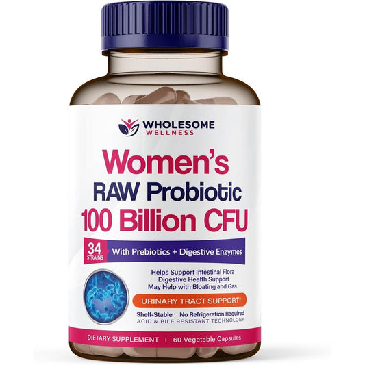 Wholesome Wellness Dr Formulated Raw Probiotics for Women 60 capsules front view bottle packaging