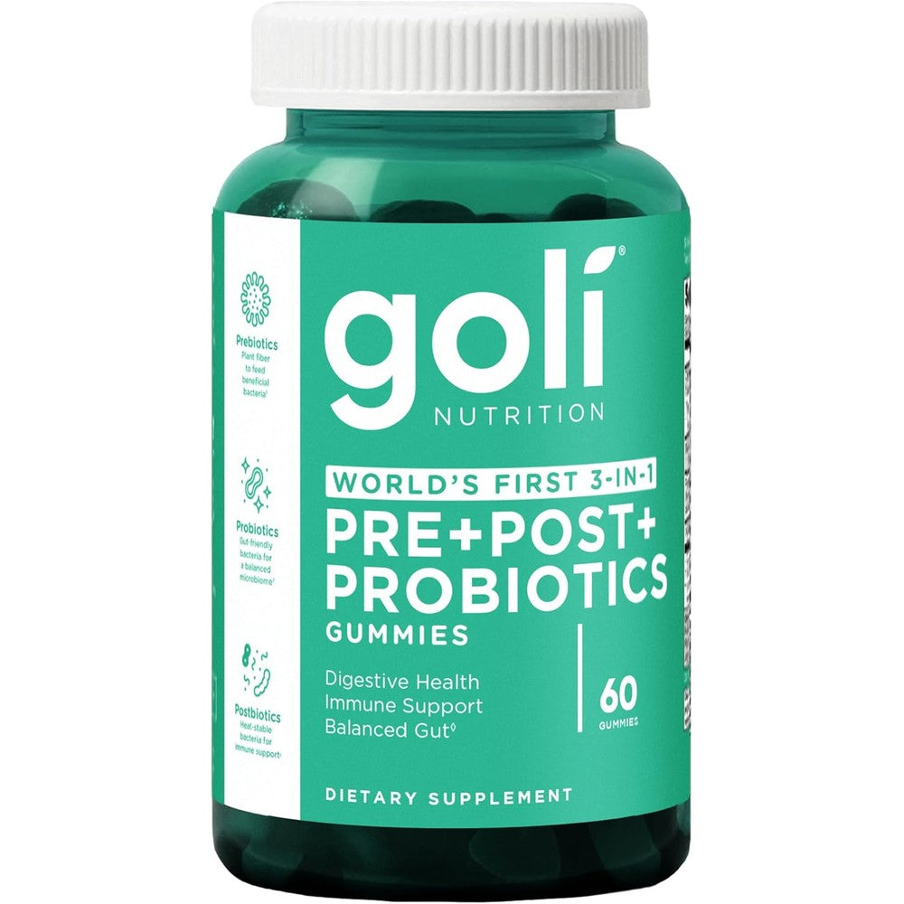 Goli Nutrition Pre Pro Postbiotic Gummies front view bottle packaging
