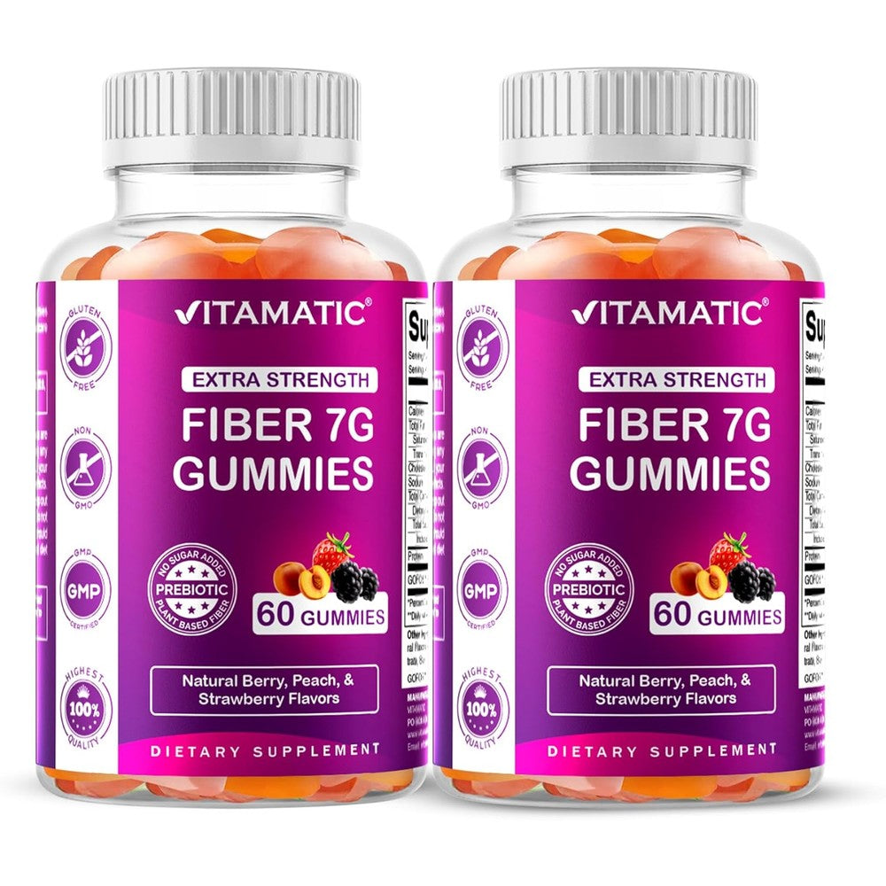 Vitamatic Prebiotic Fiber Gummies 2 pack front view for digestive health