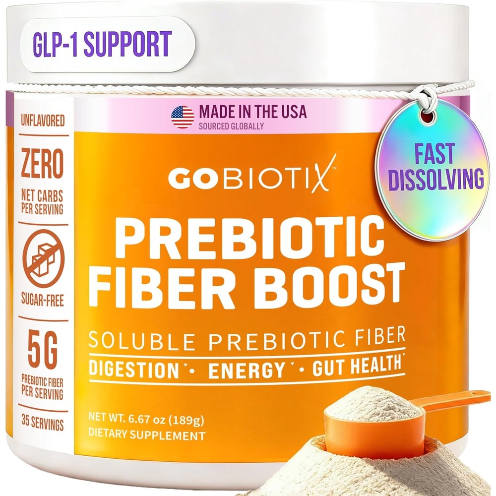 GoBiotix Prebiotic Fiber Boost powder supplement front view for gut health