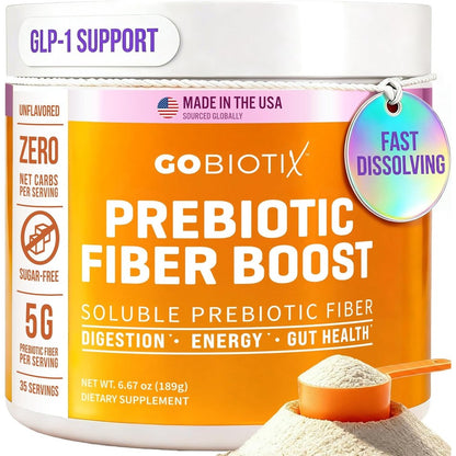 GoBiotix Prebiotic Fiber Boost powder supplement front view for gut health