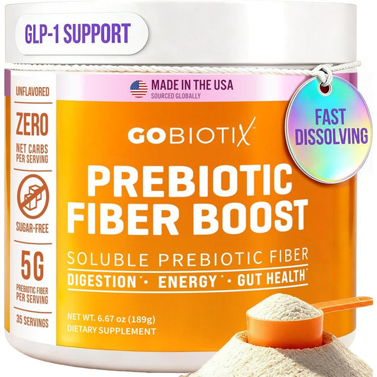 GoBiotix Prebiotic Fiber Boost powder supplement front view for gut health