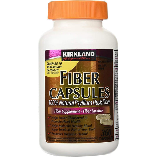 Kirkland Signature Psyllium Fiber Capsules front view packaging for digestive wellness
