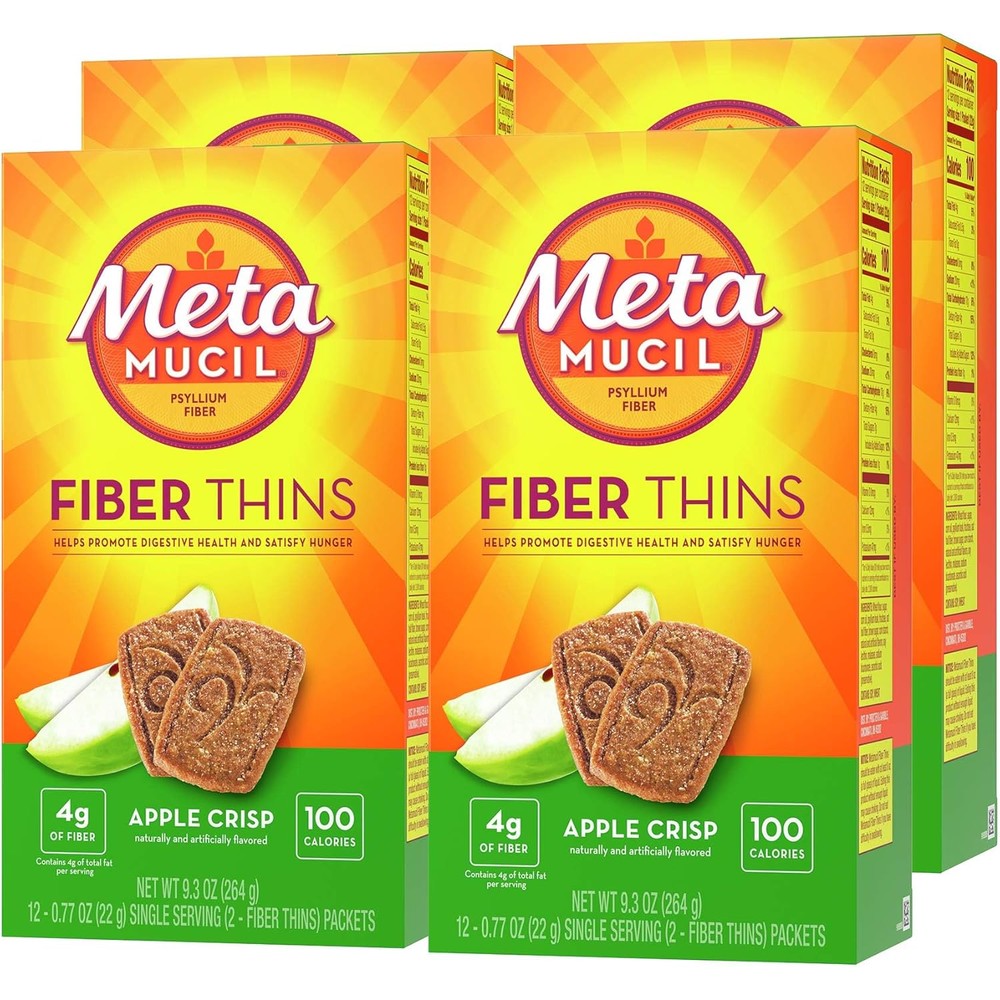 Metamucil Fiber Thins Apple Crisp front view packaging showcasing the 48 servings value pack.