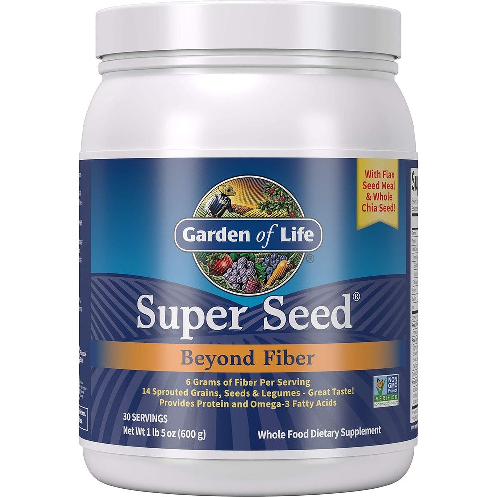 Garden Of Life Super Seed whole food fiber powder front packaging view for digestive health