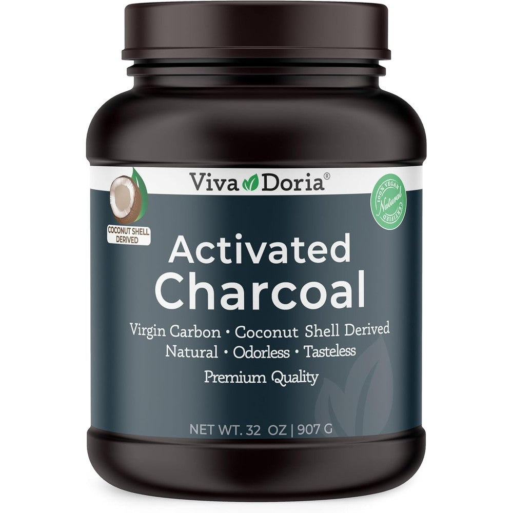 Viva Doria Virgin Activated Charcoal Powder front view jar packaging