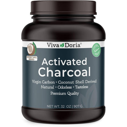 Viva Doria Virgin Activated Charcoal Powder front view jar packaging