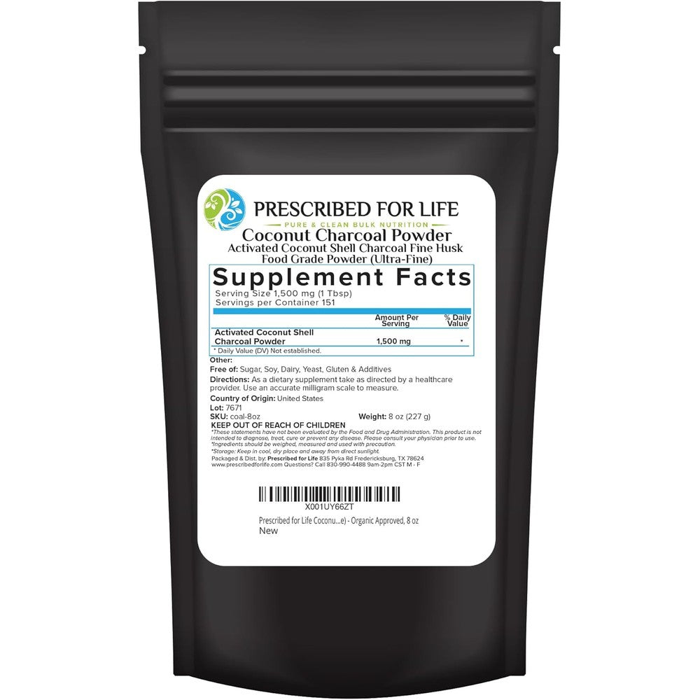 Prescribed For Life Activated Charcoal Powder front packaging for natural detox.