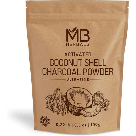 MB Herbals Activated Coconut Shell Charcoal Powder 100g front view pouch for deep cleansing skin detox