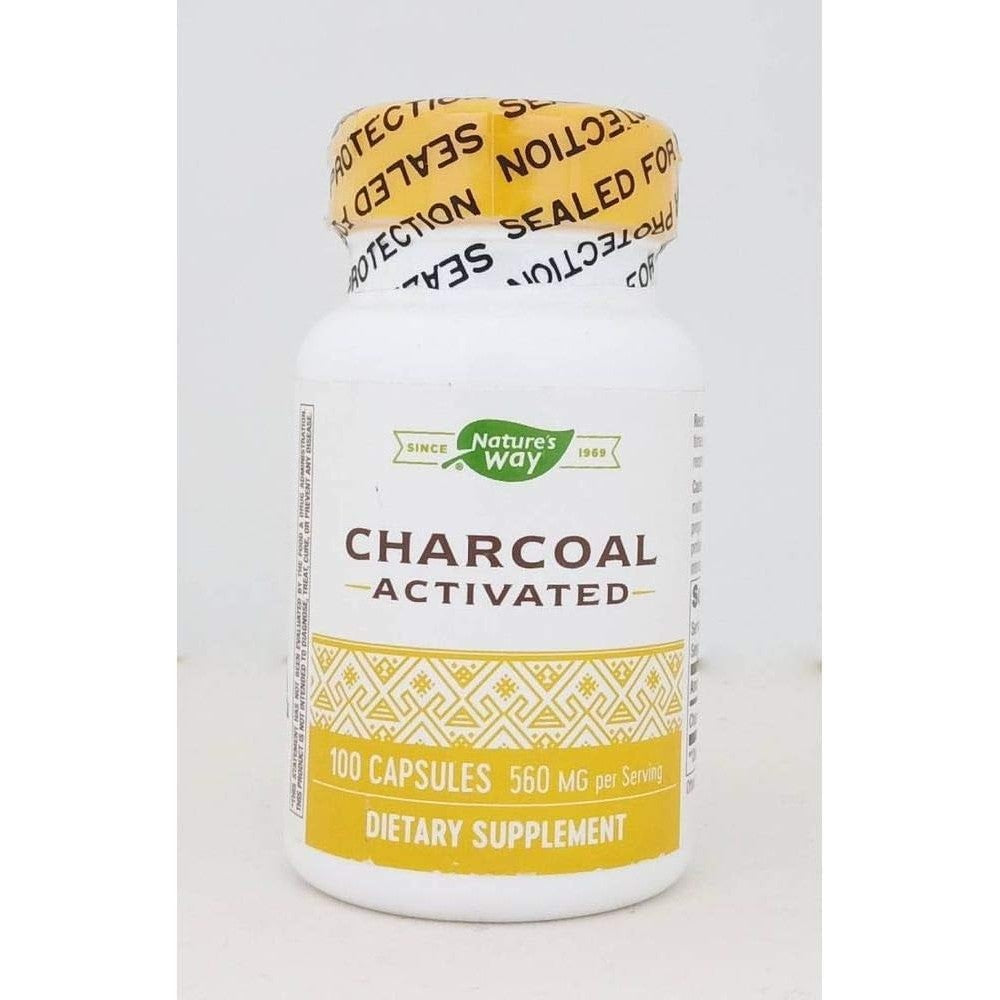 Nature's Way Activated Charcoal 100 capsules front view bottle for digestive gas relief