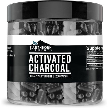 Earthborn Elements Activated Charcoal 200 Capsules front view bottle for natural digestive health