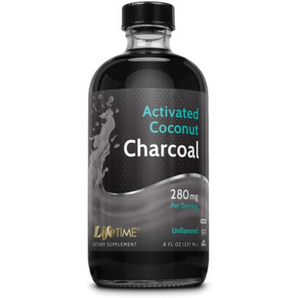 LifeTime Activated Coconut Charcoal Liquid unflavored dietary supplement front view for premium digestive health