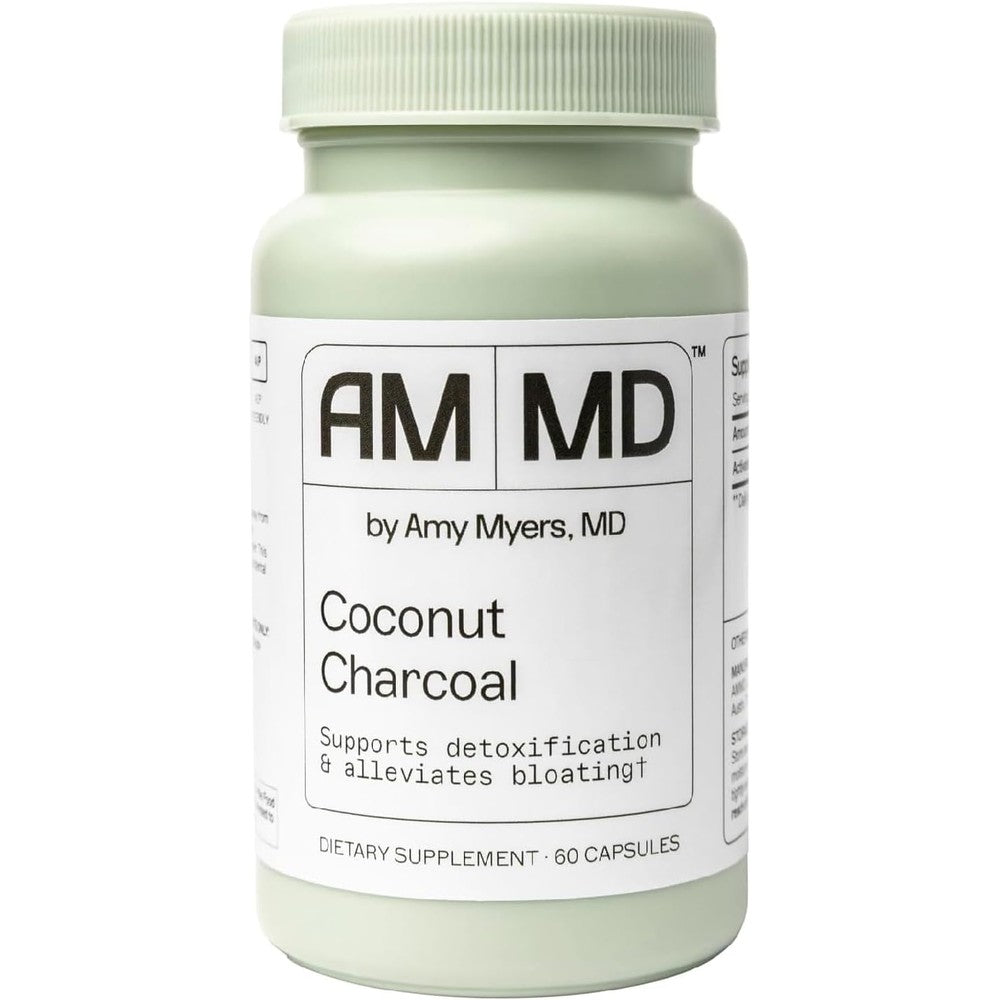 Amy Myers MD Coconut Charcoal 60 Capsules front view bottle for natural detoxification