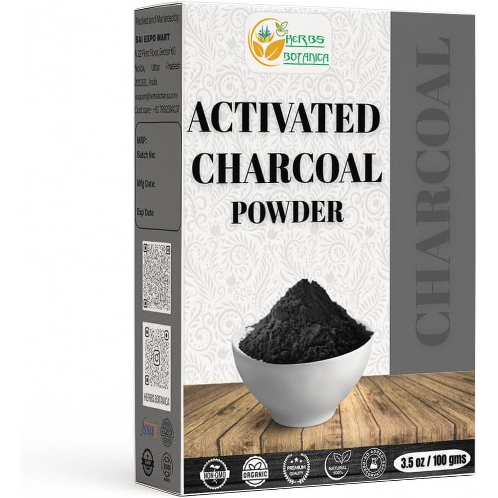 Herbs Botanica Activated Charcoal Powder front view package for natural teeth whitening