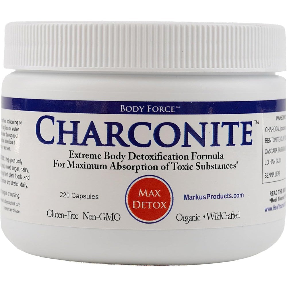 Body Force Charconite Charcoal And Bentonite Combo bottle front view for internal detox cleansing.