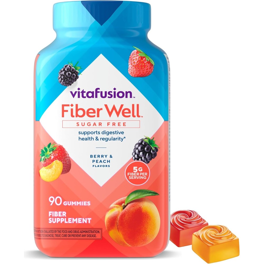 Vitafusion Fiber Well Prebiotic 90 Gummies front view for digestive health.