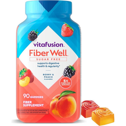 Vitafusion Fiber Well Prebiotic 90 Gummies front view for digestive health.