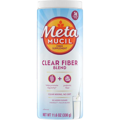Metamucil Clear Fiber Unflavored Powder front view container for daily digestive health