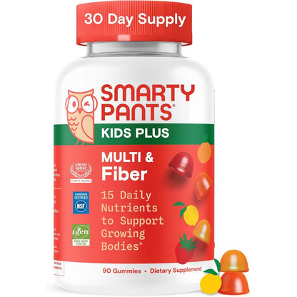 SmartyPants Kids Multivitamin and Prebiotic Fiber 90 Gummies front bottle view