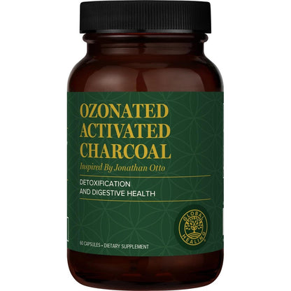 Global Healing Center Ozonated Activated Charcoal front view bottle for natural digestive detox