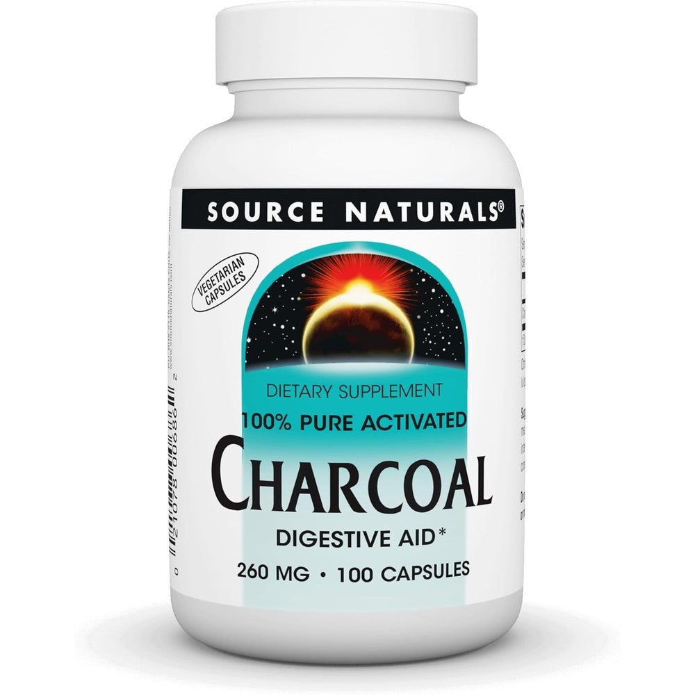 Source Naturals activated charcoal front view bottle