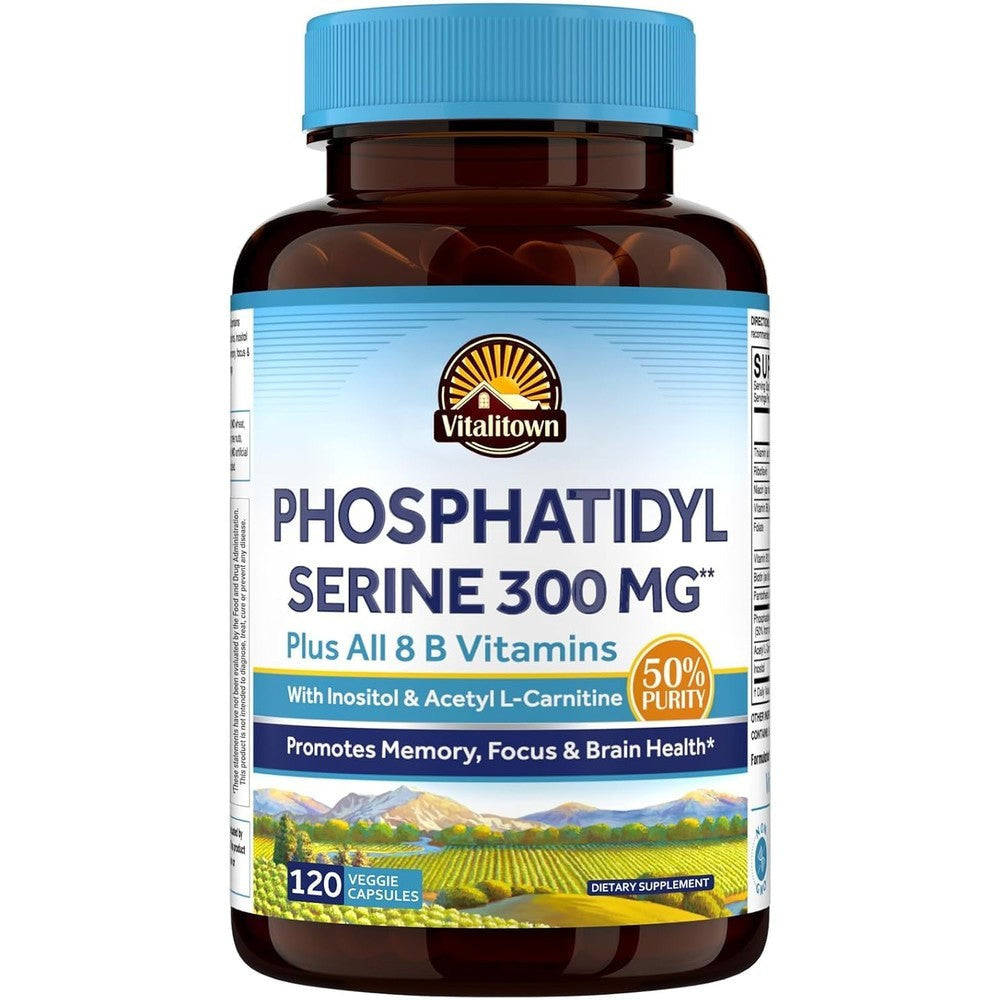Vitalitown Phosphatidylserine 300mg bottle front view showing memory and focus benefits