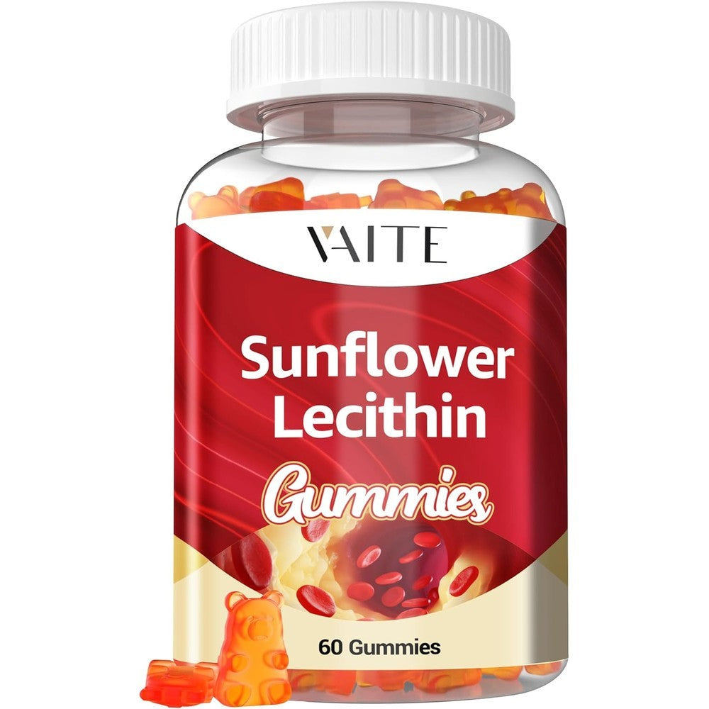 VAITE Sunflower Lecithin Extract Gummies 800mg front bottle view showing vegan red label.
