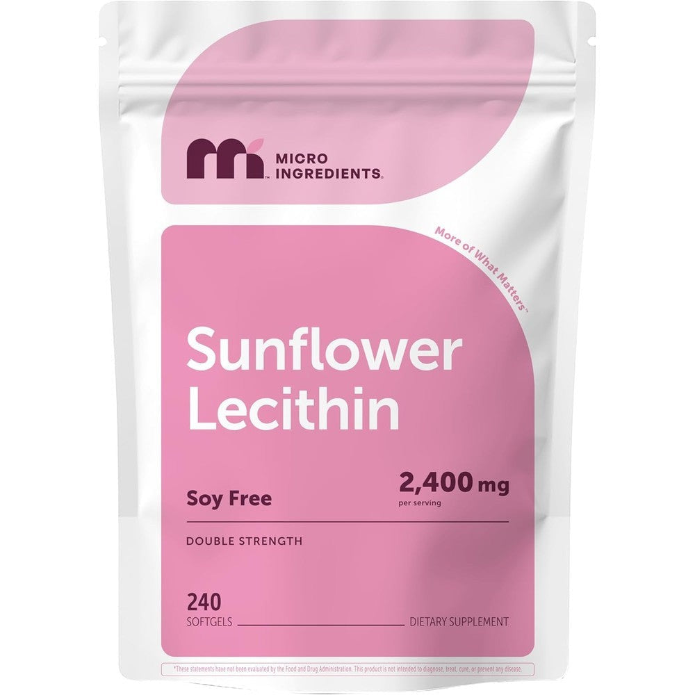 Micro Ingredients Sunflower Lecithin 2400mg pouch front view showing soy free softgels