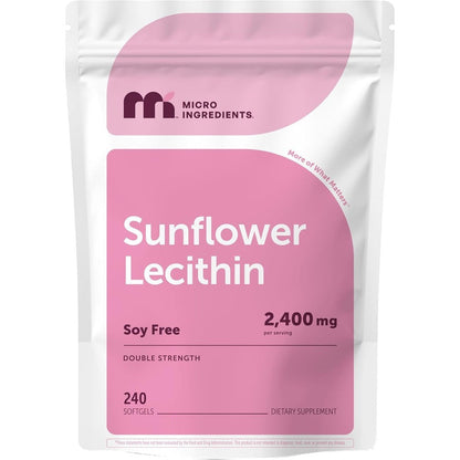 Micro Ingredients Sunflower Lecithin 2400mg pouch front view showing soy free softgels