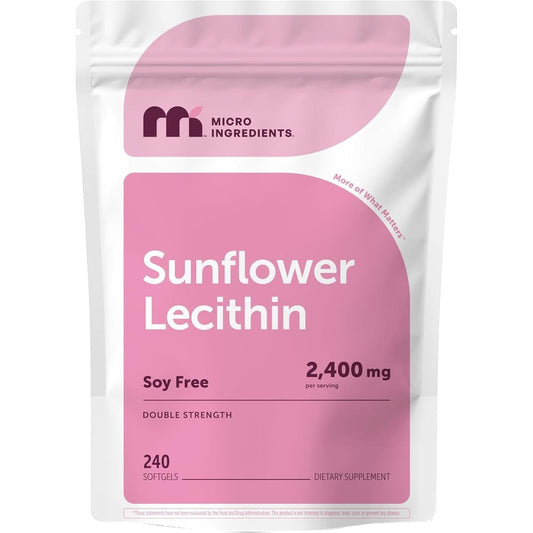 Micro Ingredients Sunflower Lecithin 2400mg pouch front view showing soy free softgels