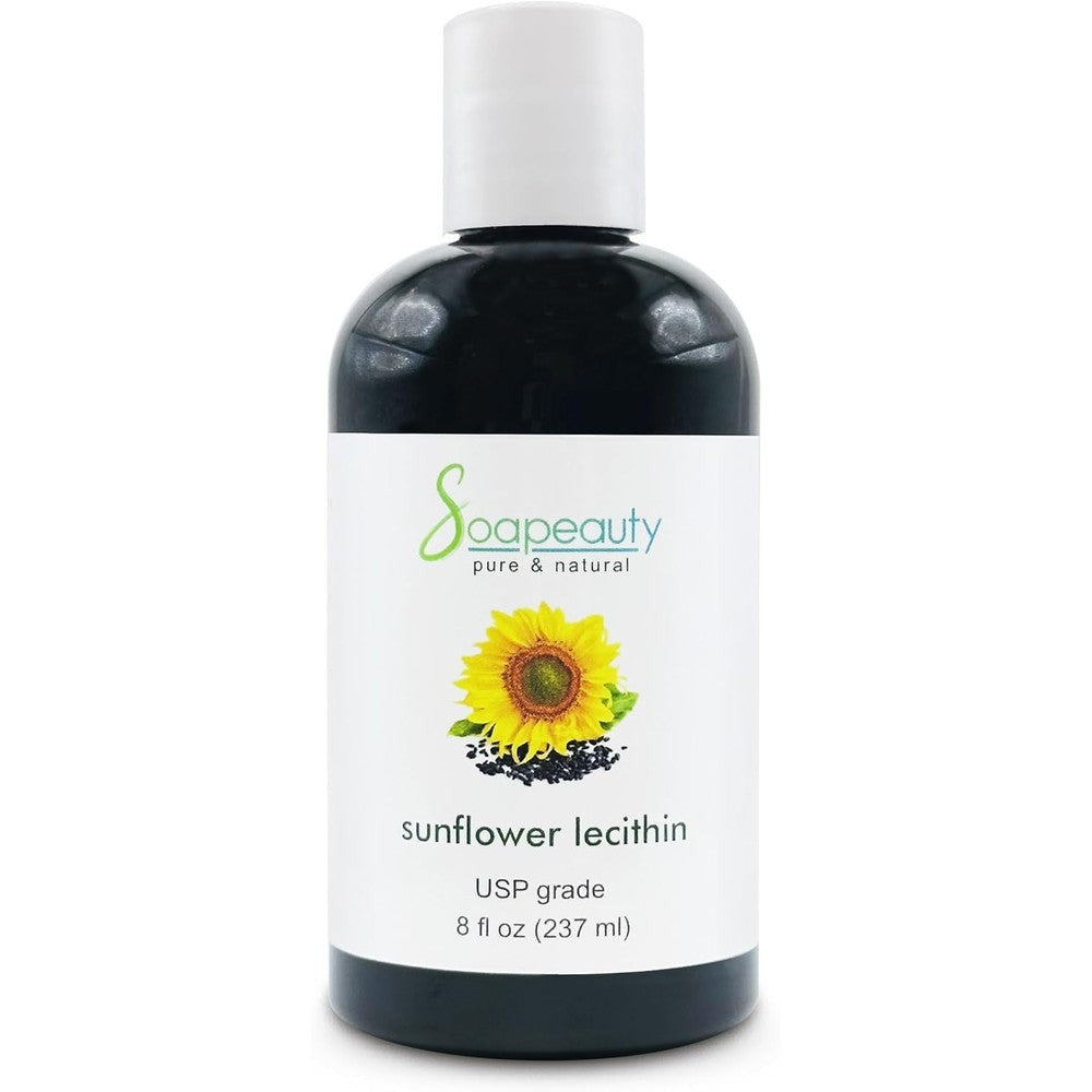 Soapeauty Sunflower Lecithin Liquid Oil 8 Fluid Ounce front view bottle showcasing the natural emulsifier label