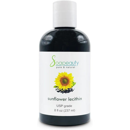 Soapeauty Sunflower Lecithin Liquid Oil 8 Fluid Ounce front view bottle showcasing the natural emulsifier label