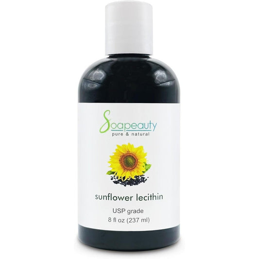 Soapeauty Sunflower Lecithin Liquid Oil 8 Fluid Ounce front view bottle showcasing the natural emulsifier label