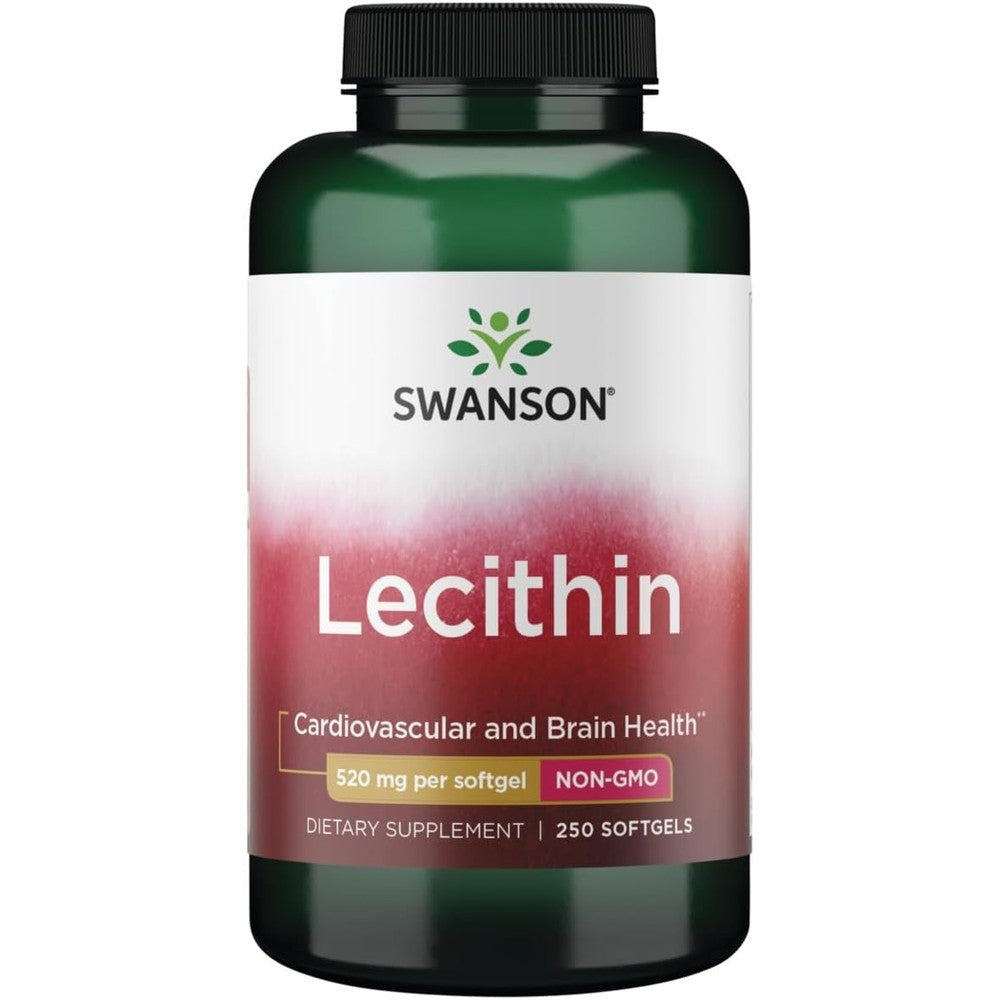 Swanson Non GMO Lecithin 520 Milligrams 250 Softgels front view dietary supplement bottle