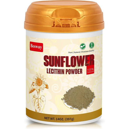 BulkSupplements Besway Sunflower Lecithin Powder fourteen ounce front view jar for cognitive health