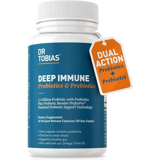 Dr. Tobias Deep Immune Probiotics front view bottle for gut health