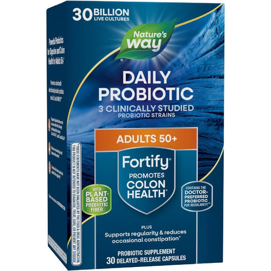 Nature's Way Fortify Adults 50 Plus Probiotic 30 Billion capsules front view showing authentic USA packaging
