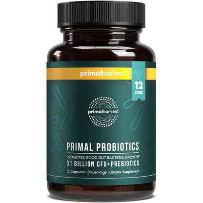 Primal Harvest Probiotics Daily Supplement 30 Capsules front view for digestive health