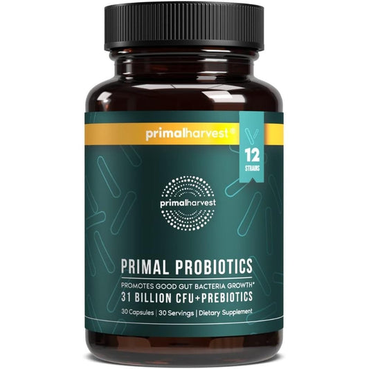 Primal Harvest Probiotics Daily Supplement 30 Capsules front view for digestive health