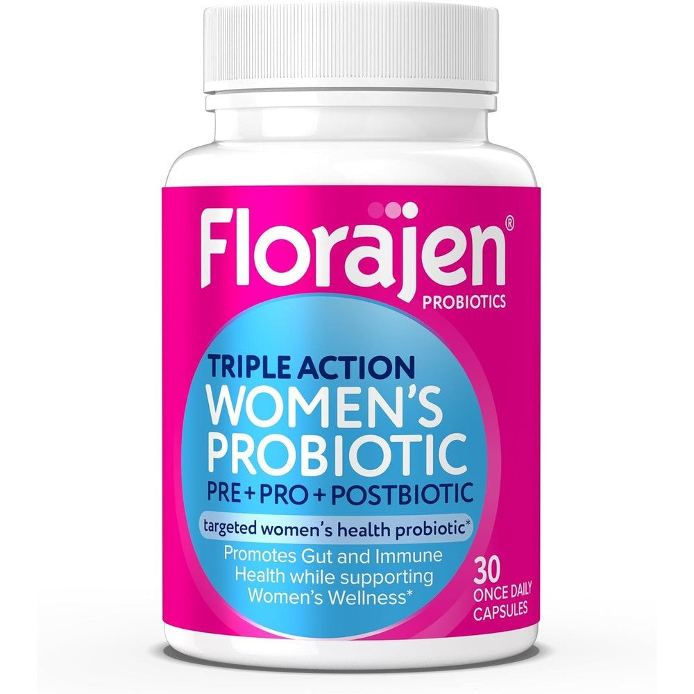 Florajen Womens Complete Triple Action 30 Capsules front view bottle for feminine gut health