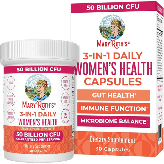 MaryRuth's 3-in-1 Daily Health Probiotics for Women 30 capsules front bottle view