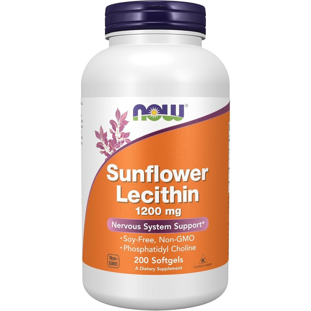 Now Foods Sunflower Lecithin 1200 Milligrams front view bottle for nervous system support