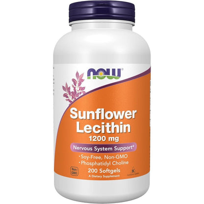 Now Foods Sunflower Lecithin 1200 Milligrams front view bottle for nervous system support