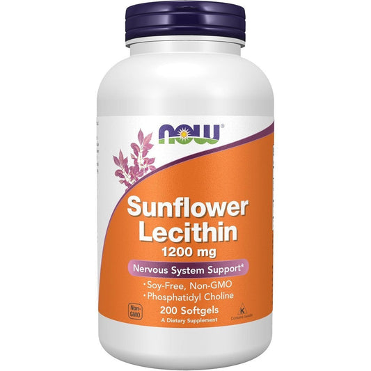 Now Foods Sunflower Lecithin 1200 Milligrams front view bottle for nervous system support