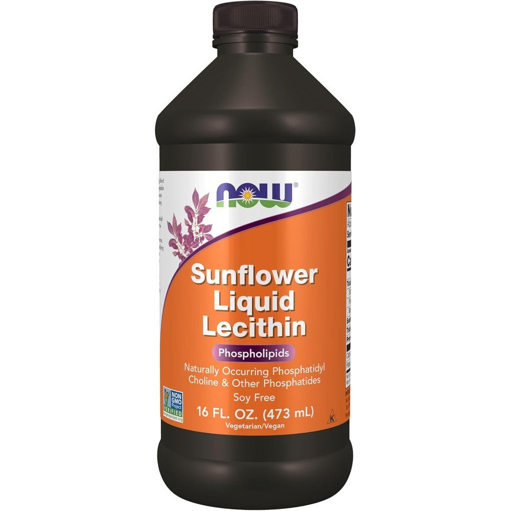 NOW Foods Liquid Sunflower Lecithin 16 Fluid Ounces front bottle view